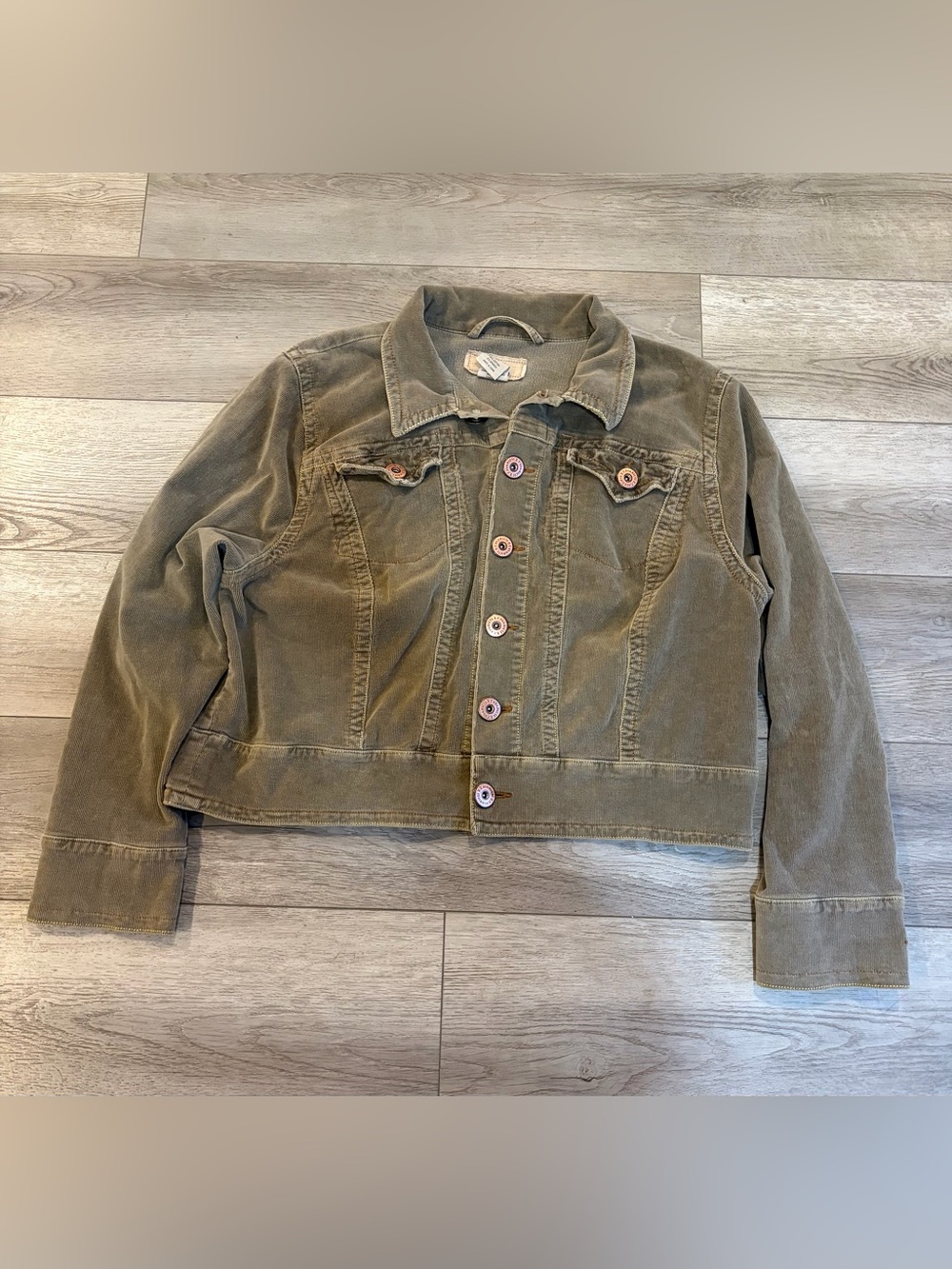 Z Cavaricci Y2K Vintage Corduroy Cropped Jacket 3X Button Front Olive Green